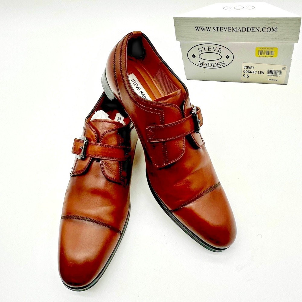 Steve Madden COVET Men's Cognac Leather Monk Strap Shoes‎ 9.5